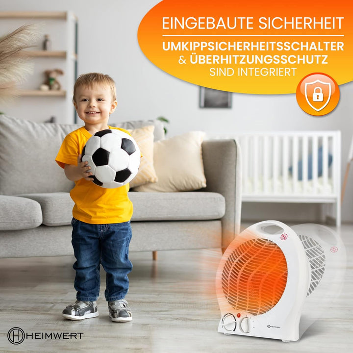 Heizlüfter energiesparend 2000 Watt - Schnellheizer mit ENERGIESPARSTUFE und Tragegriff - Elektrohei