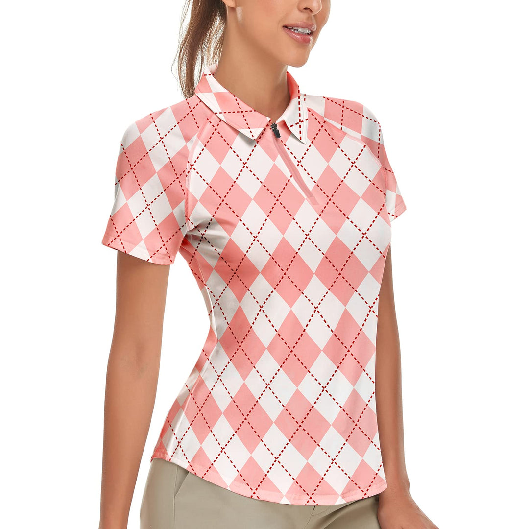 Soneven Atmungsaktiv Poloshirt Damen Leichtes Sportshirt Tailliert Karierte Bluse UPF 50+ Kurzarm 1/
