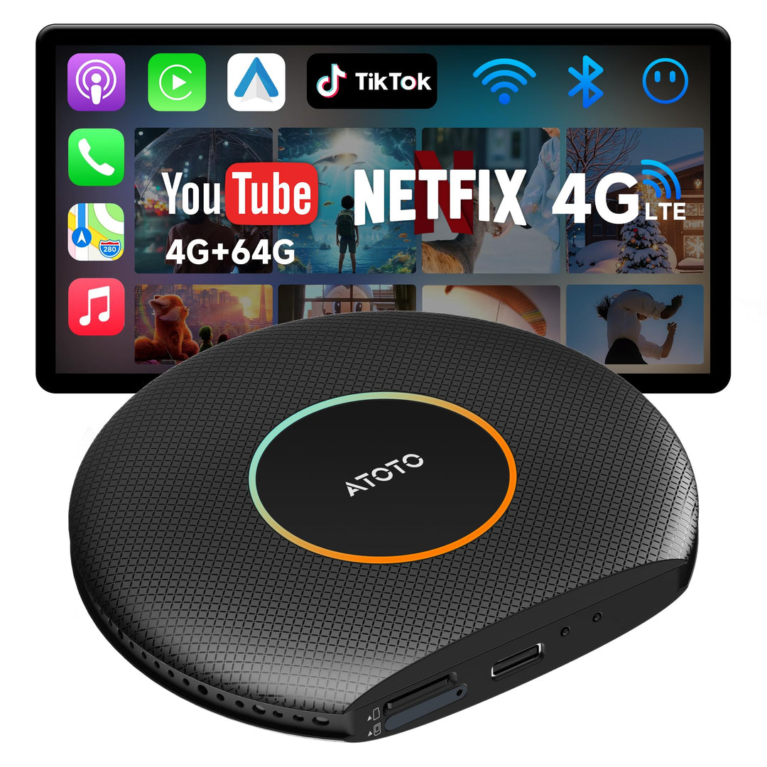 Wireless Carplay Adapter, 4G LTE AI Box Carplay, Vollständiges Android-OS Halbkreis – Schwarz, Halbk