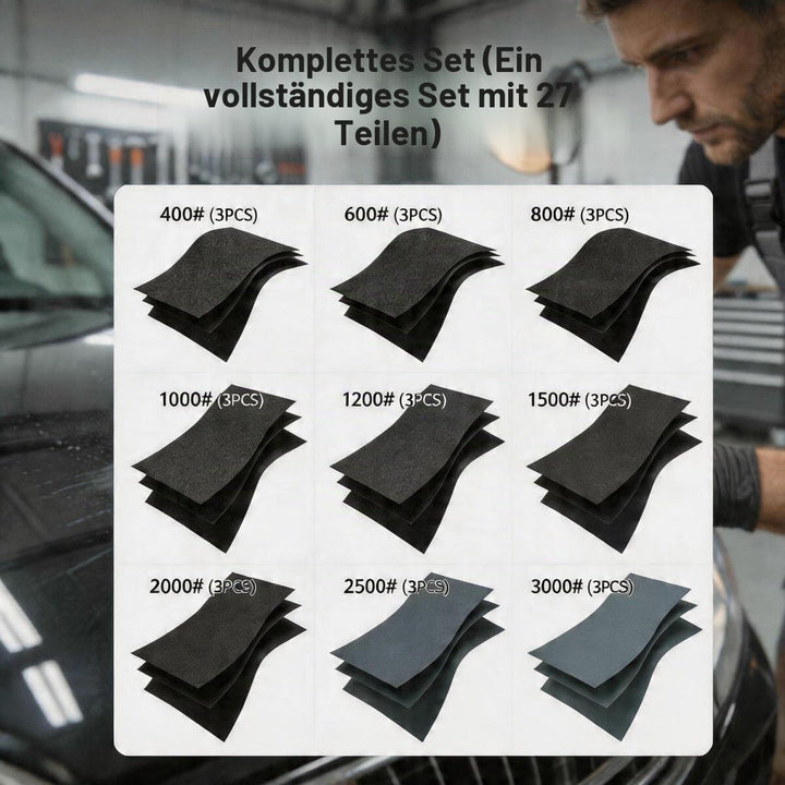 27 Stück Schleifpapier Nass und Trocken 400 600 800 1000 1200 1500 2000 2500 3000 Körnung Sandpapier