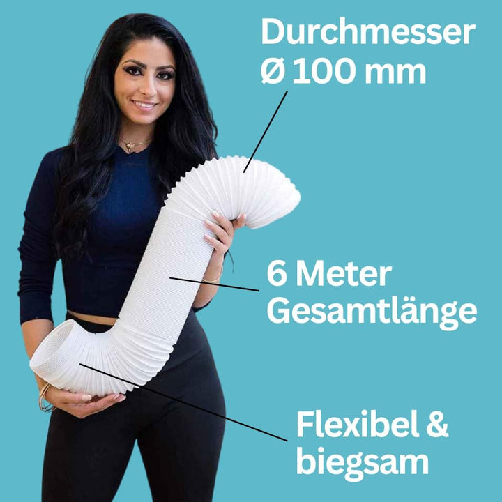 Home Melody Abluftschlauch 100mm 6 Meter PVC flexibel für mobile Klimaanlagen, Wäschetrockner, Abzug