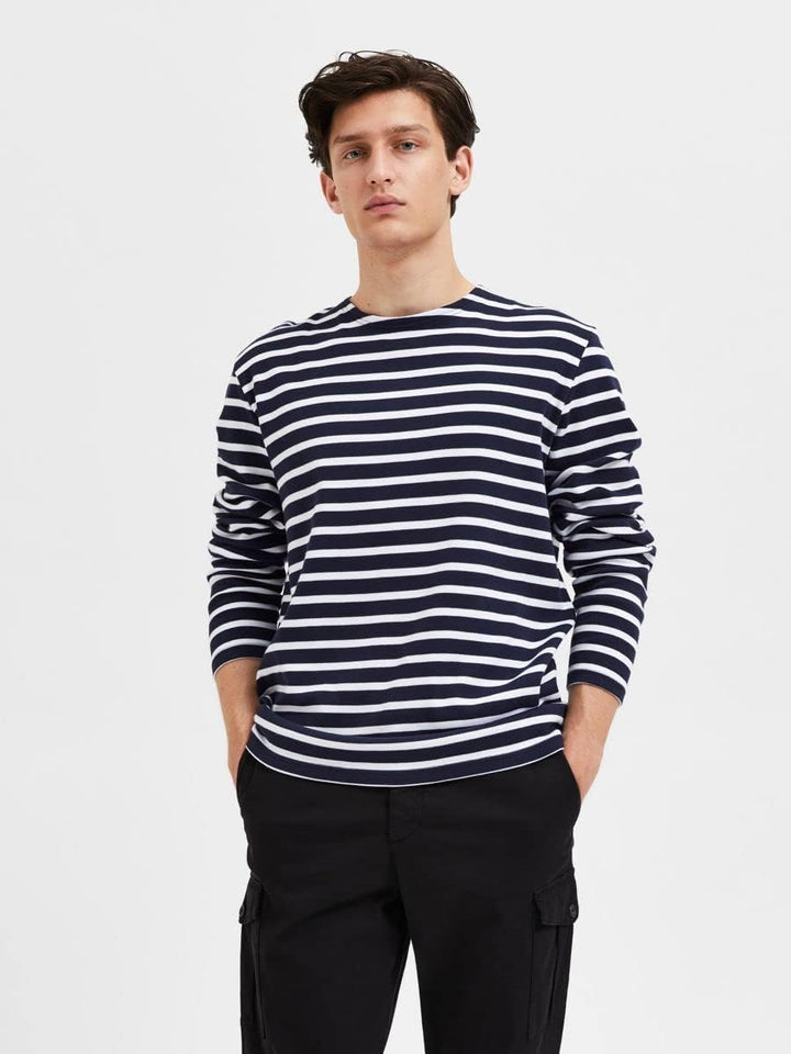 Selected Homme Herren Slhbriac Stripe Ls O-Neck Tee W Noos Langarmshirt L Navy Blazer/Stripes:bright