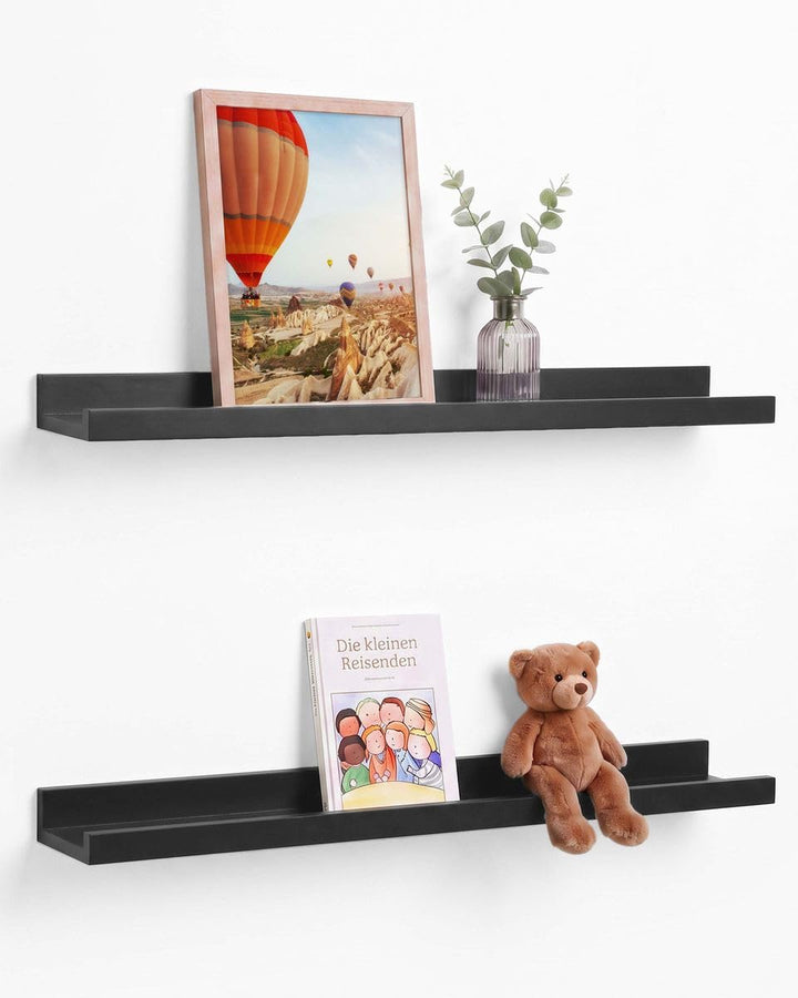 PHOTOLINI Wandregal stabiles MDF-Holz schwarz 70 cm, Schweberegal, 2er Set, modernes Design, Bilderl