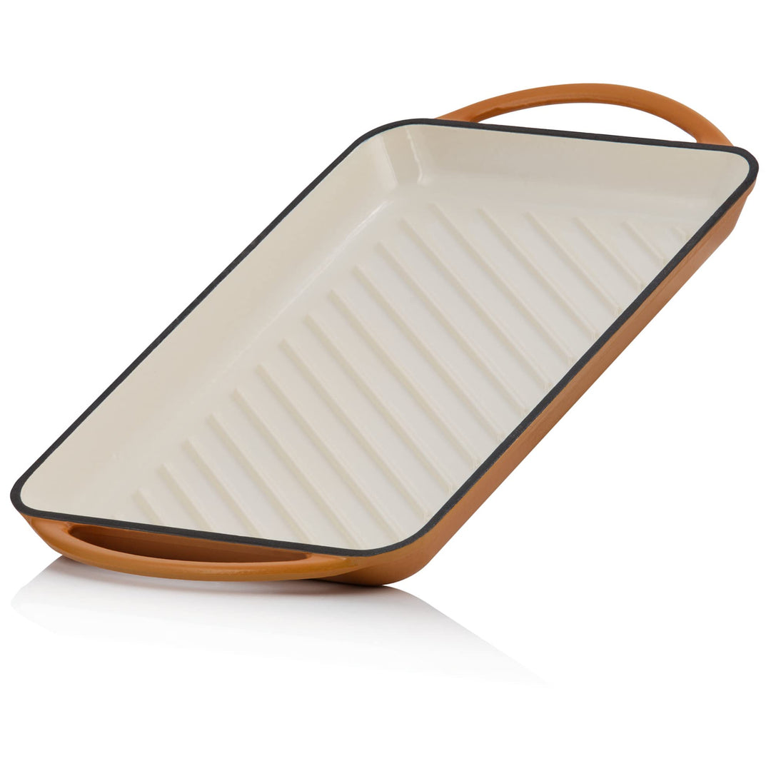 Mahlzeit Gusseisen-Grillplatte Emailliert | Sunny Orange | 39,5 x 22 x 3,5 cm | Grill Platte Gusseis