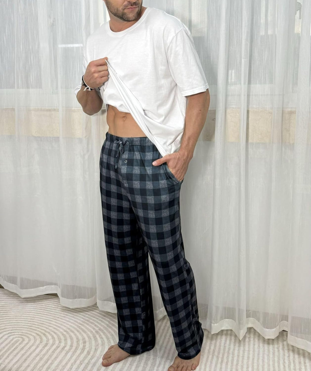 Ekouaer Pyjama Hose Herren Kariert Schlafanzughosen Lang Hosen Männer Schlafhose Loungewear und Nach