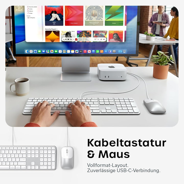 SATECHI Kabelgebundenes Tastatur- und Maus-Set Slim CLX3, 𝗨𝗦-𝗘𝗡𝗚𝗟𝗜𝗦𝗖𝗛 𝗤𝗪𝗘𝗥𝗧𝗬 Layout, USB-C Plug-and-
