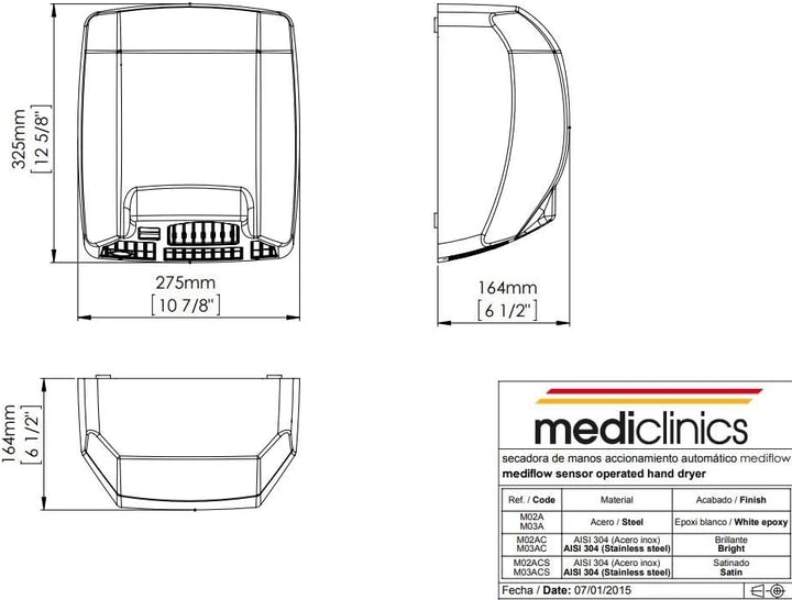 Mediclinics M03AC - Mediflow Automatischer Handtrockner, Rostfreier Edelstahl Aisi 304,