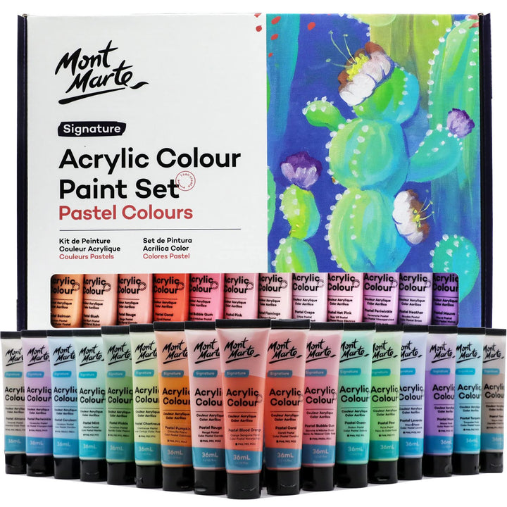Mont Marte Acrylfarben Set Pastell – 48 x 36ml – Starke Deckkraft und Seidenmattes Finish – Pastellf