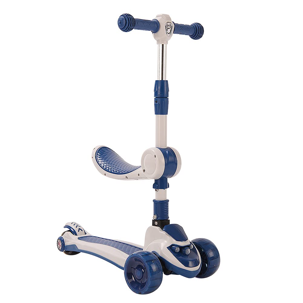 Tretroller mit 3 Rädern für Scooter, faltbar, bunt | rutschfeste Brücke höhenverstellbar mit LED-Lic