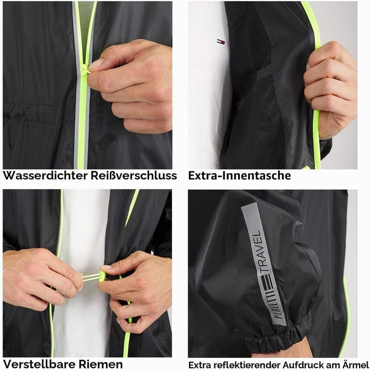 PERLETTI Regenjacke Herren Schwarz Gelb für Hohe Sichtbarkeit - Reflektierende Regenponcho Windbreak
