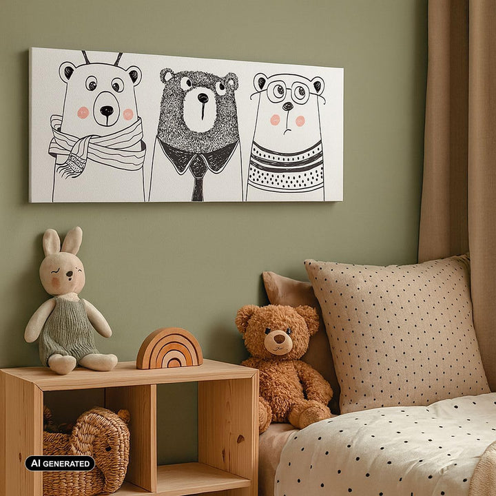 Panorama Bilder auf Leinwand 100x40cm Leinwandbild Spass süss Teddybär Gross Wanddeko Bild Schlafzim