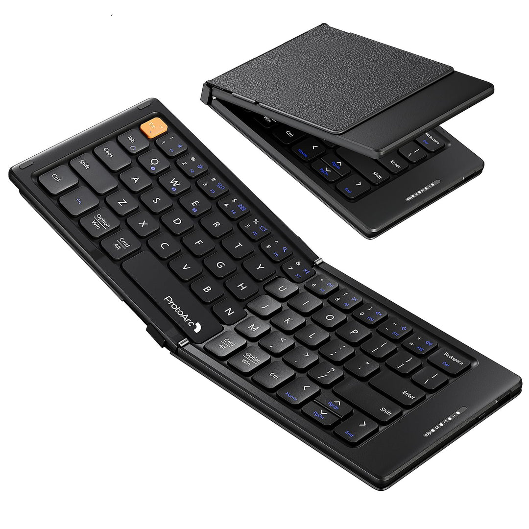 ProtoArc XK04 Faltbare kompakte Tastatur, US Layout tragbare Bluetooth-Tastatur mit PU-Lederbezug, k