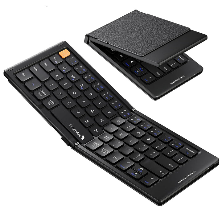 ProtoArc XK04 Faltbare kompakte Tastatur, US Layout tragbare Bluetooth-Tastatur mit PU-Lederbezug, k