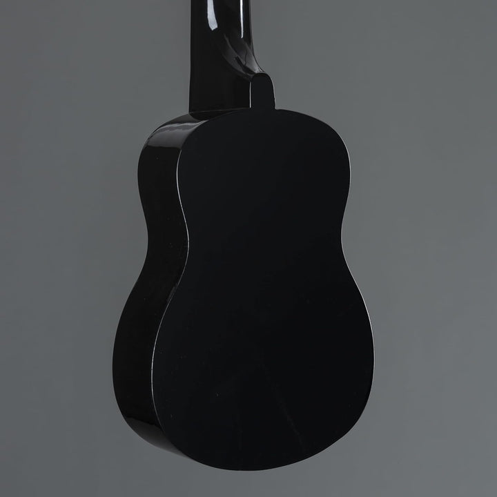 Fame UKE-S BW Sopran Ukulele, Schwarz, Inklusive Tasche, Lindenholz-Korpus, 12-Bund Composite-Griffb