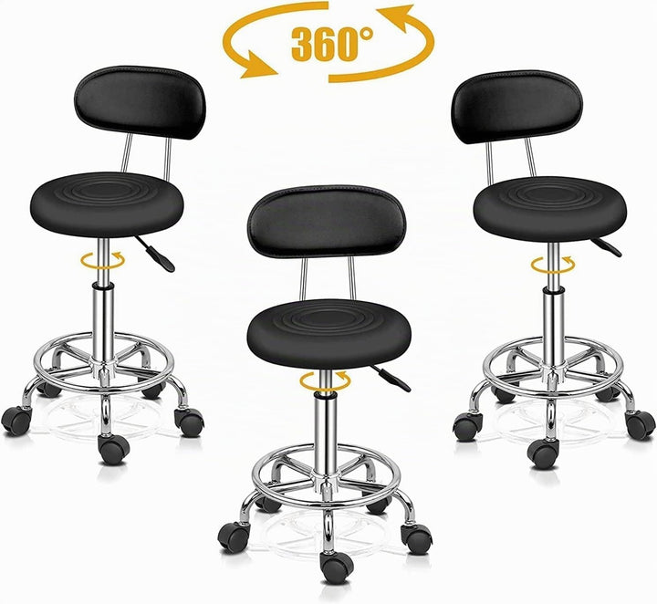 Ergonomischer Rollhocker mit Rückenlehne Arbeitshocker Drehhocker Rollhocker 360° drehbar Höhenverst