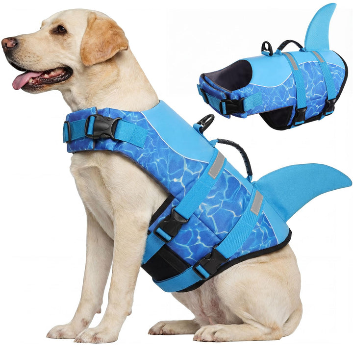 CITÉTOILE Schwimmweste Hund Hai, Hundeschwimmweste & Dog Life Jacket Verstellbar mit Griff und Refle