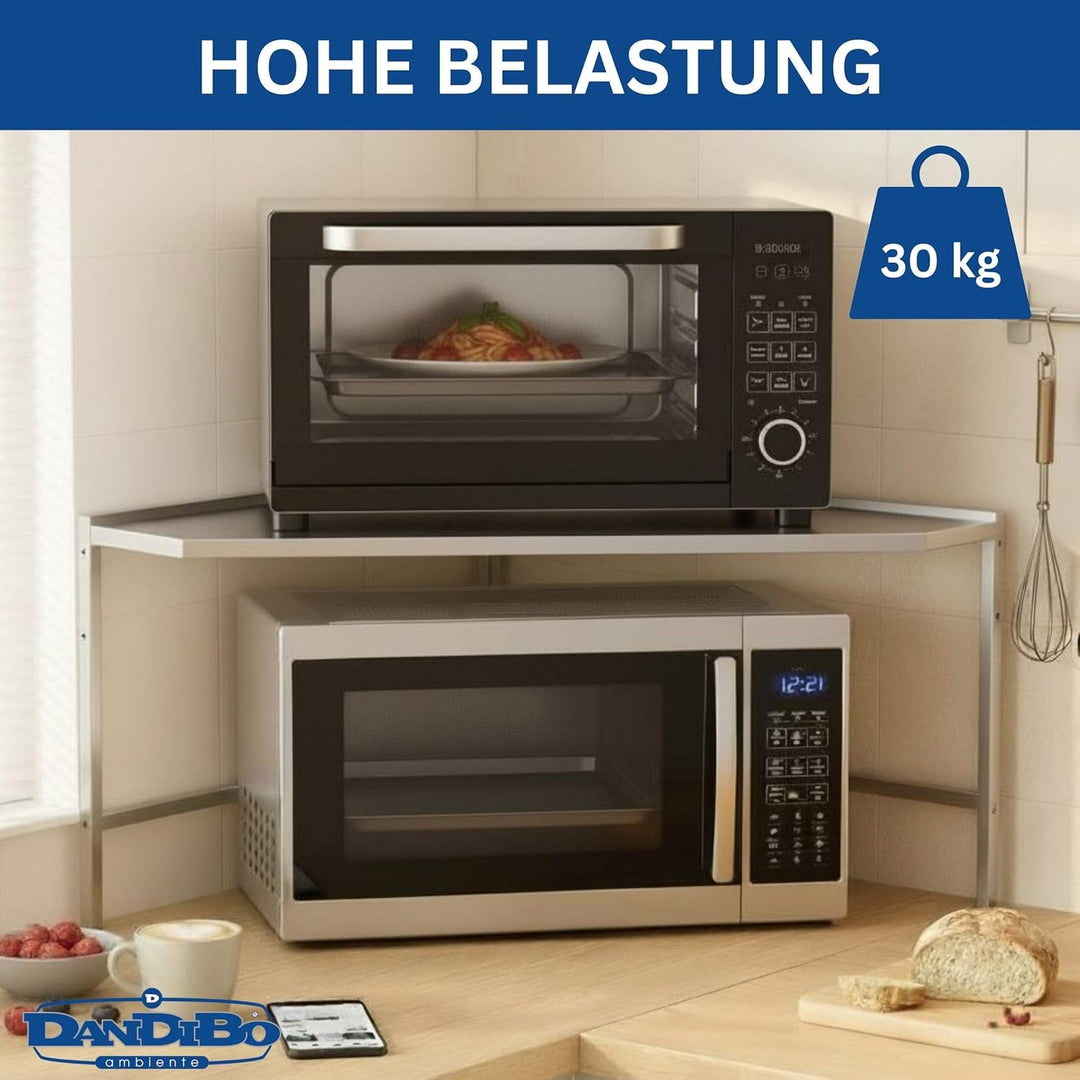 DanDiBo Eckregal Küche Arbeitsplatte Küchenregal 72x72 cm Mikrowellenregal Edelstahl 2 Stufig 96690