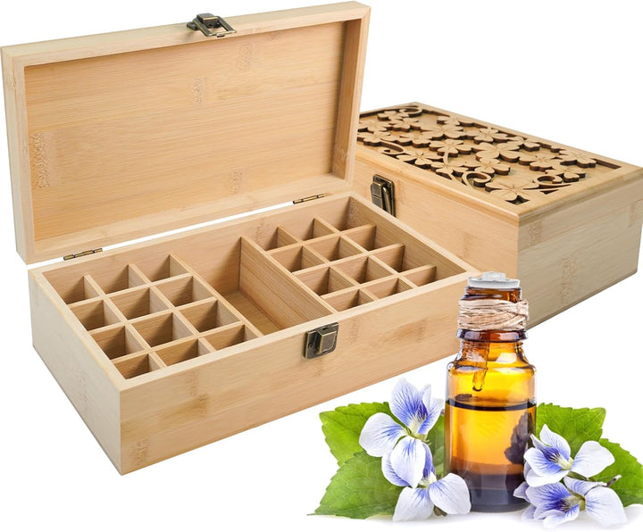RoseFlower Bambus Ätherisches Öl Organisator Behälter Duftöle Display Ständer, 24 Löcher Aufbewahrun