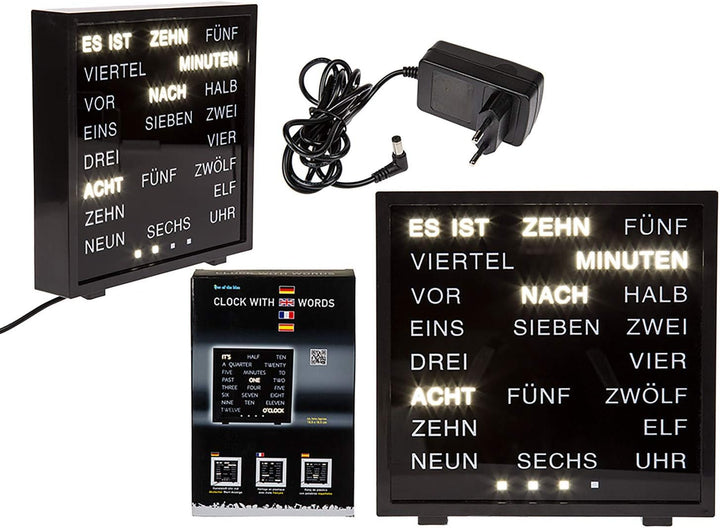 Out of the Blue 79/3263 - Uhr mit Wort Anzeige deutsch, ca. 16,5 x 16,5 cm aus Kunststoff, mit Adapt