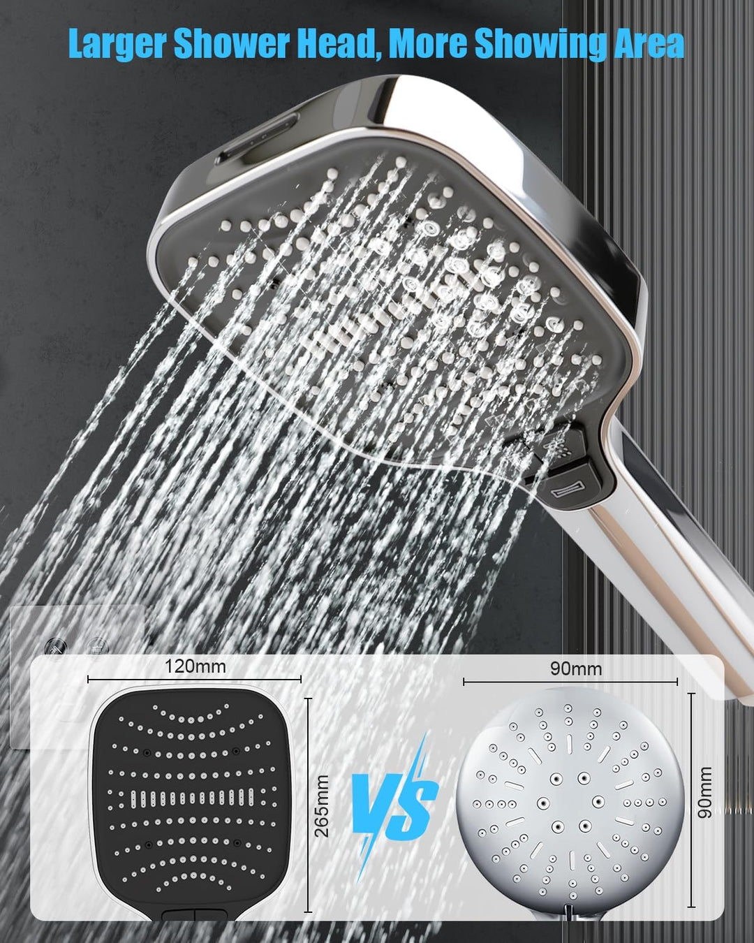 Duschkopf mit Hohem Wasserdruck, Handbrause Dusche mit 8 Strahlarten, 26.5 * 12cm Handbrause Duschko
