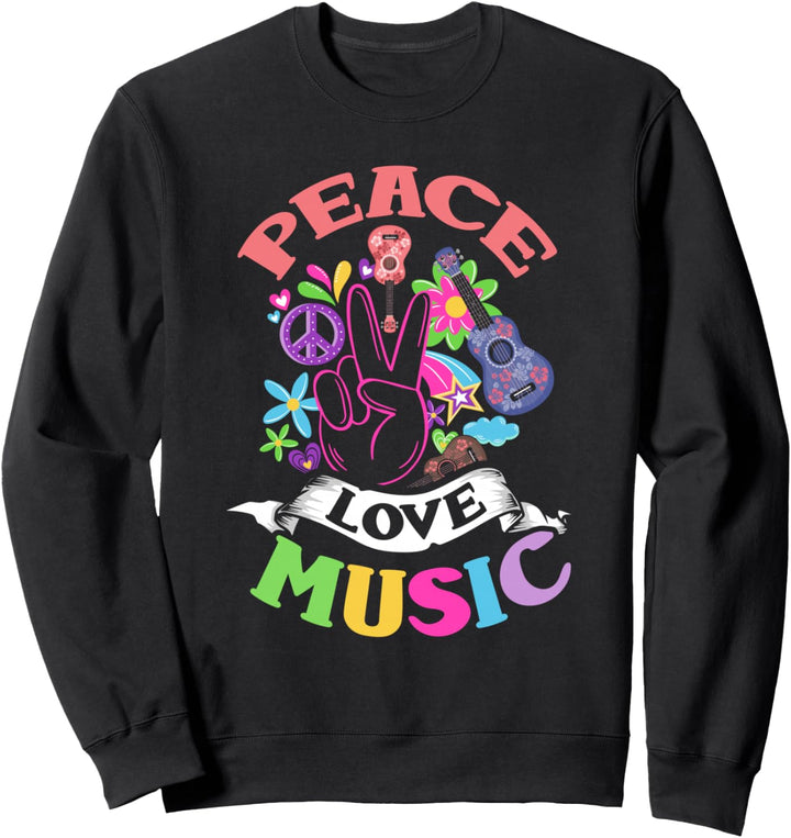 Peace Love Music Hippie 60er 70er Jahre Flower Power Sweatshirt