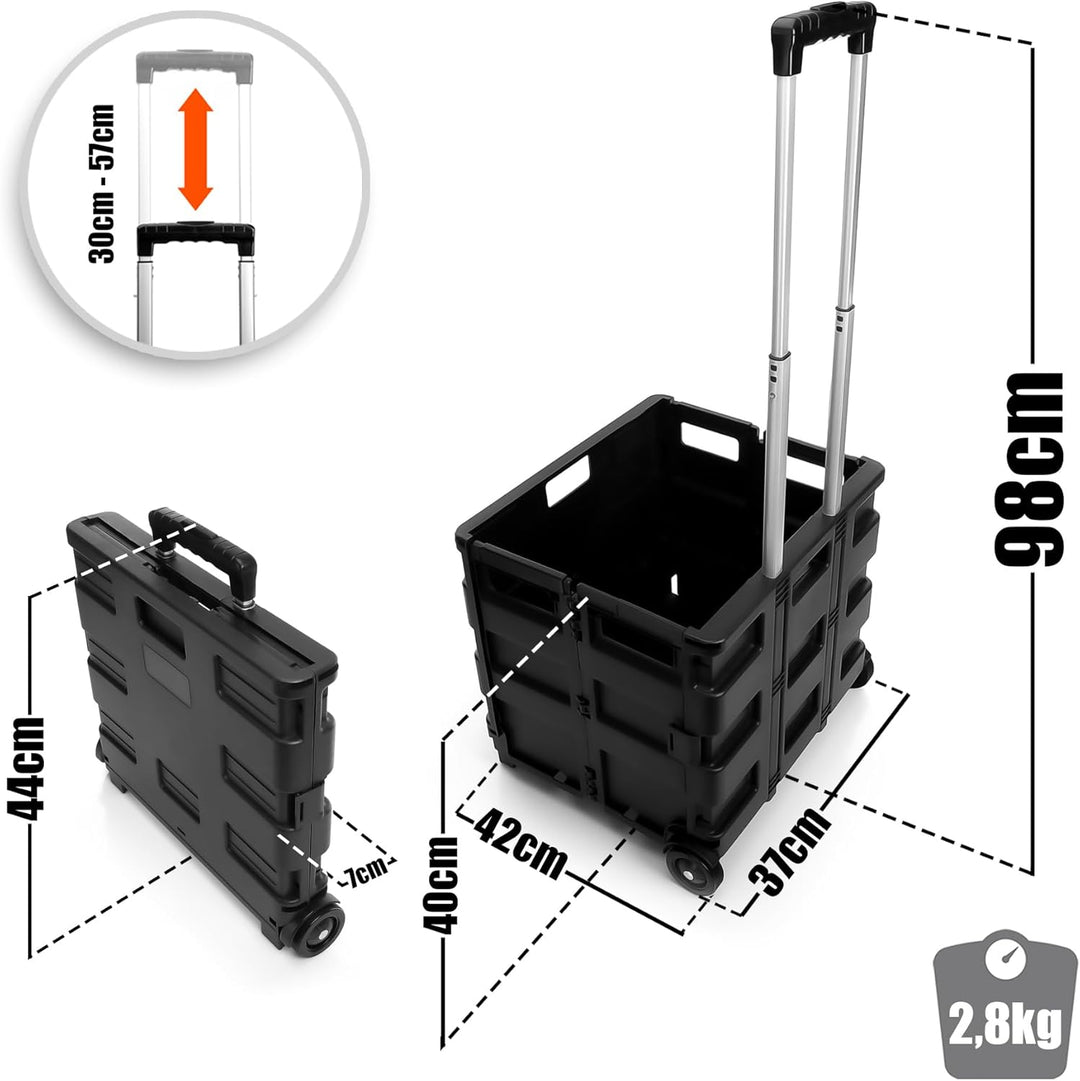 BigDean Einkaufstrolley klappbar belastbar bis 35kg - Transportbox mit Rollen klappbare Einkaufskist