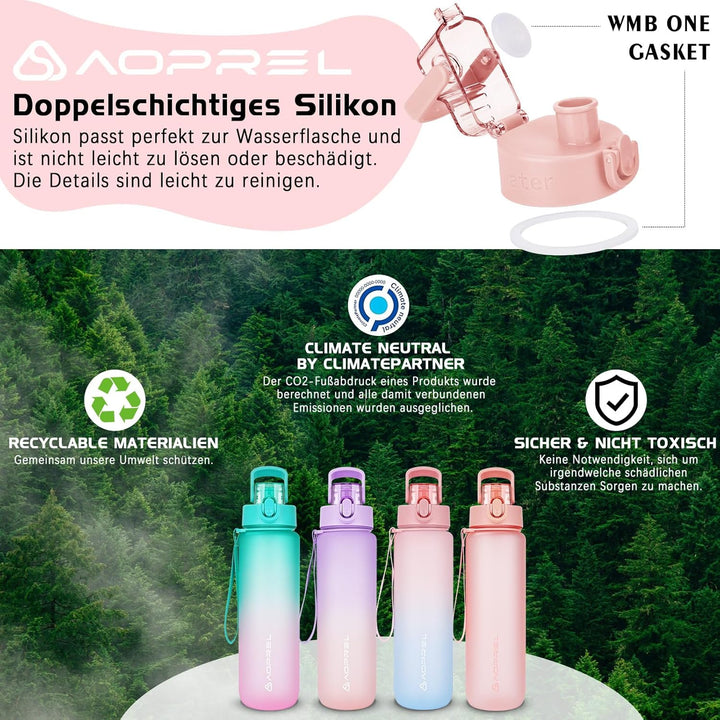 AOPREL Trinkflasche 1l, Wasserflasche BPA-Frei aus Tritan, Sport Trinkflasche Kohlensäure geeignet,
