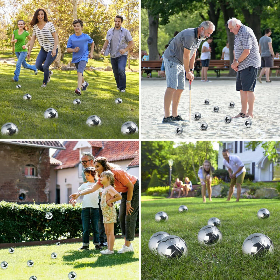 Homewit Boccia Kugeln, Professionelles Petanque, Metall Boule Set mit Holz-Kugeln, Abstandsmesser, M