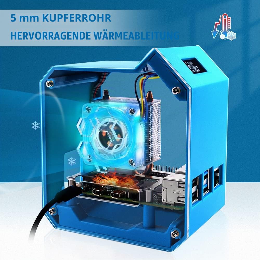 GeeekPi Raspberry Pi Mini Tower Kit,Raspberry Pi 4 Gehäuse mit Ice Tower Kühler, 0.96" OLED Display,