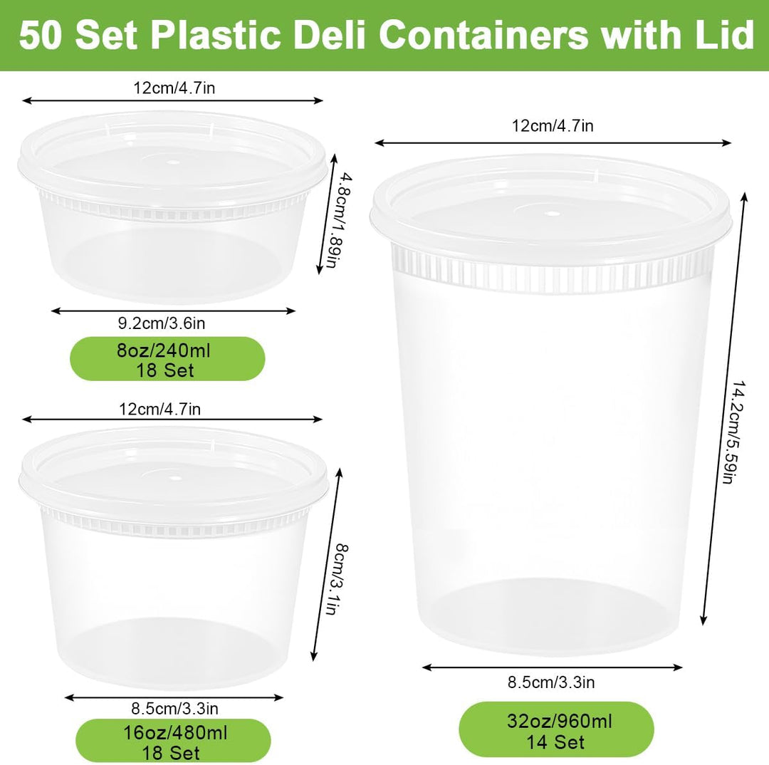 Kleemeiero 50 Sets Frischhaltedosen mit Deckel Vorratsdosen 8, 16, 32 oz Deli Container Luftdichte K