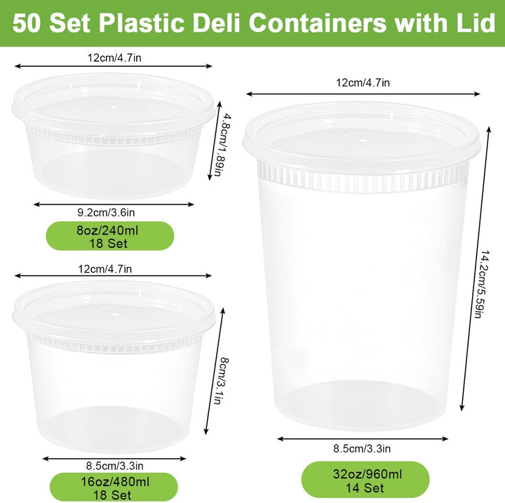 Kleemeiero 50 Sets Frischhaltedosen mit Deckel Vorratsdosen 8, 16, 32 oz Deli Container Luftdichte K