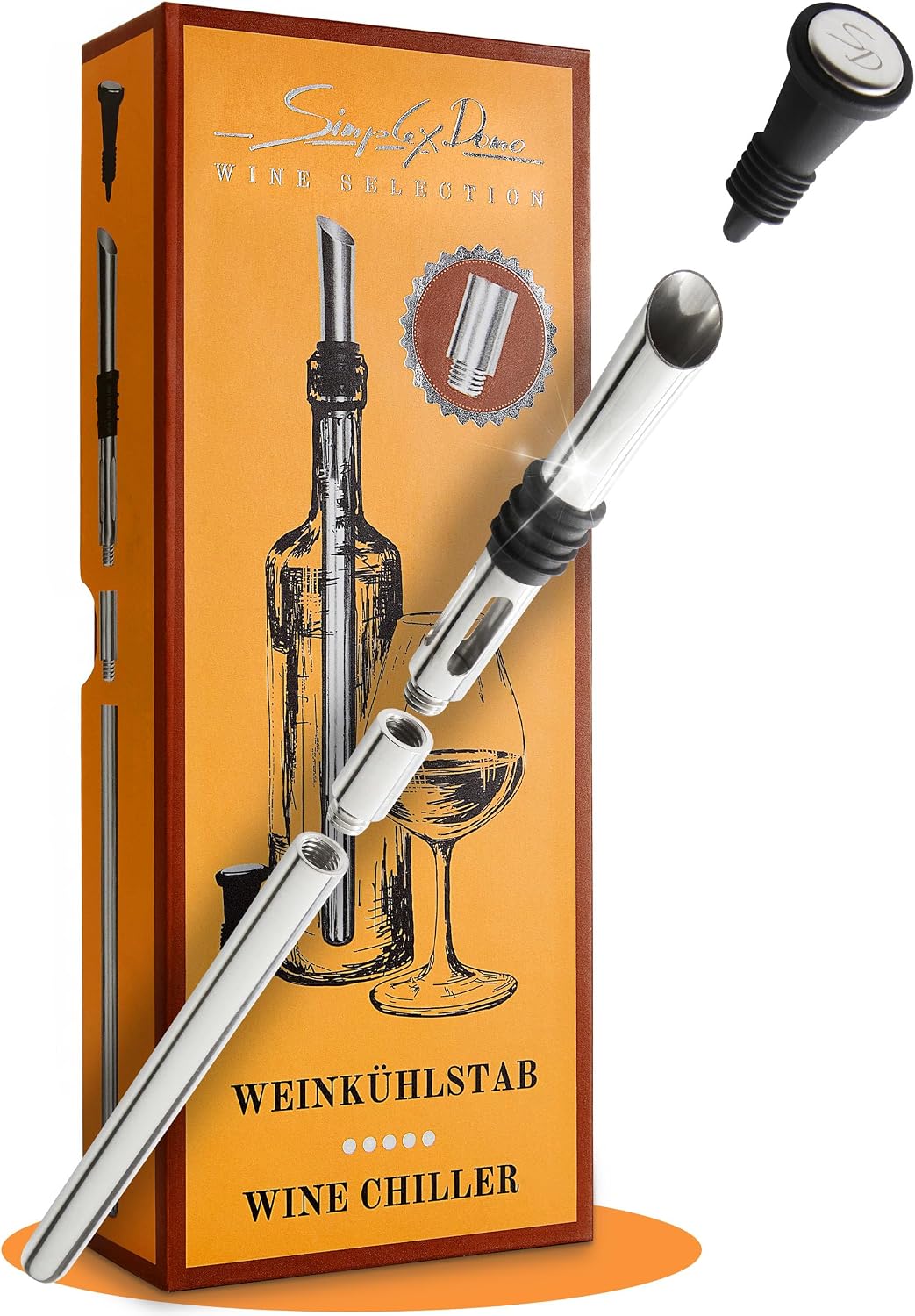 4-in-1 Weinkühlstab Premium Set - 100% Edelstahl Ausgiesser & Weinkühler, inkl. Verlängerung & Flasc