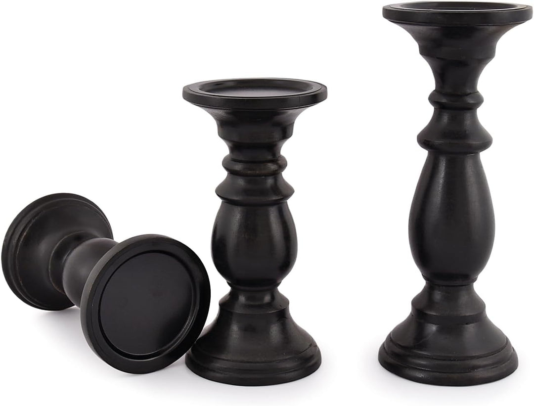 SAMHITA Set mit 3 Kerzenhaltern aus Mangoholz, in schwarzer Oberfläche, für Tischdekoration, Kerze f