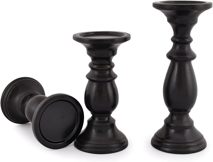 SAMHITA Set mit 3 Kerzenhaltern aus Mangoholz, in schwarzer Oberfläche, für Tischdekoration, Kerze f