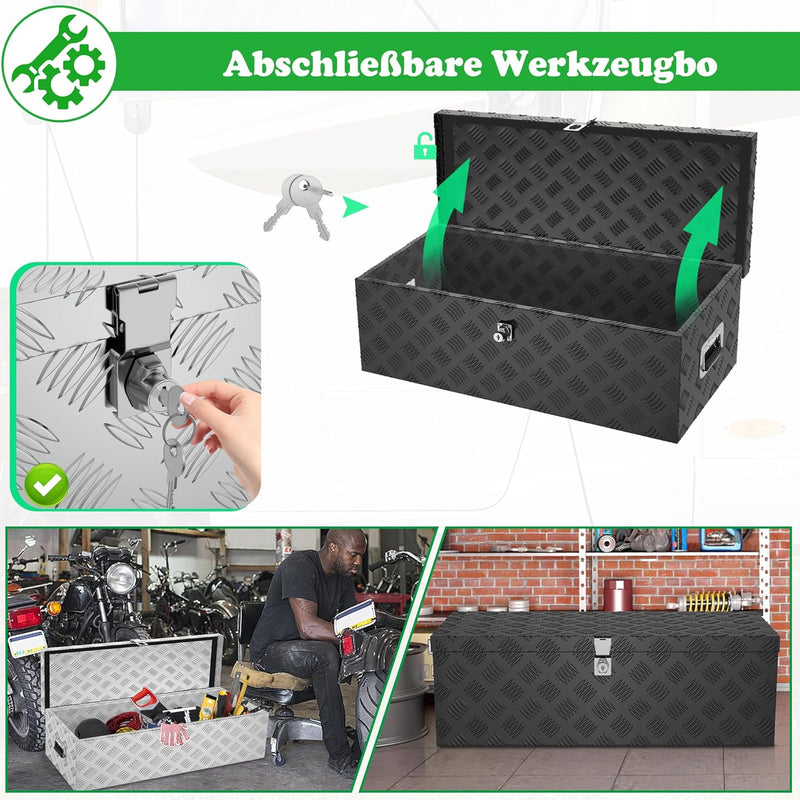 SUBTLETY 80L Aluminium Werkzeugkästen mit 2 Schlüssel Abschliessbare Transportbox Wasserdichte Metal