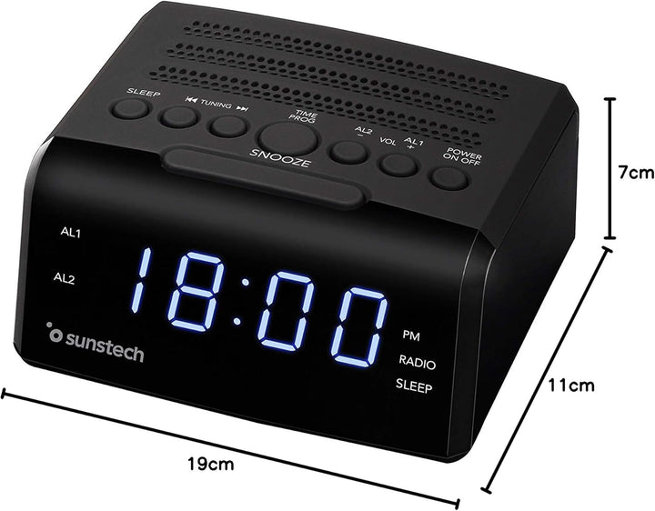 Sunstech Radiowecker mit Alarm und LED-Bildschirm, Digitaler AM/FM-Tuner, Integrierte Lautsprecher,