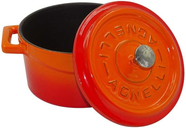 Pentole Agnelli COGHSRP10414O Kochgeschirr Slowcook Auflauf aus Gusseisen, 14 cm, 0,8 l, orange Aran