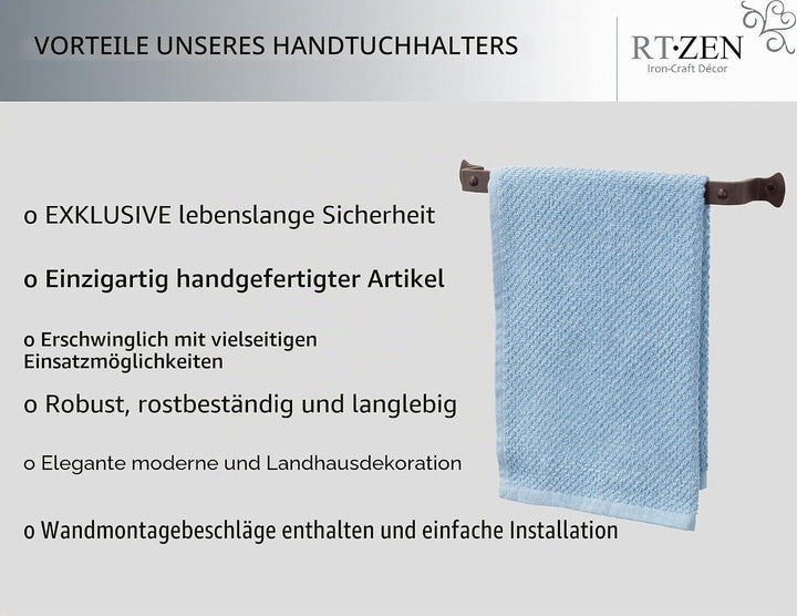 RTZEN Rustikaler moderner Handtuchhalter aus Schmiedeeisen | Dekorativer 30,5 cm grosser für Küche,