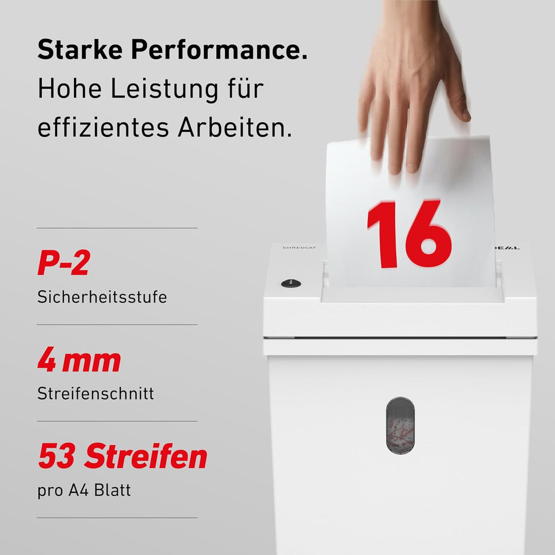 SHREDCAT 8200, P-2, Aktenvernichter bis zu 16 Blatt, leiser Papierschredder für Büro, Aktenschredder