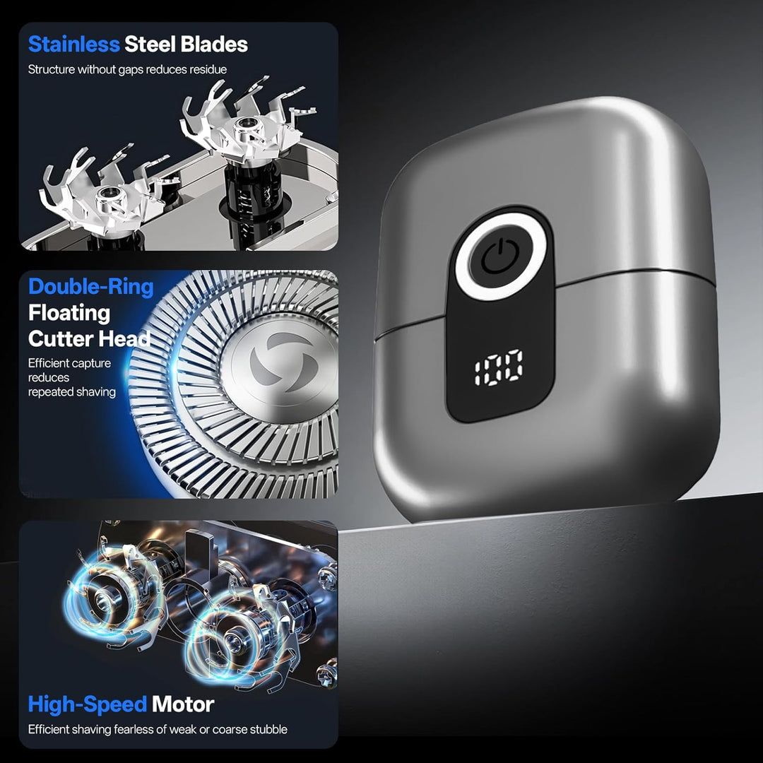 Mini Rasierer Herren Elektrisch Mit LED-Anzeige, IPX6 Wasserdichter Elektrorasierer Herren, Mini Ele