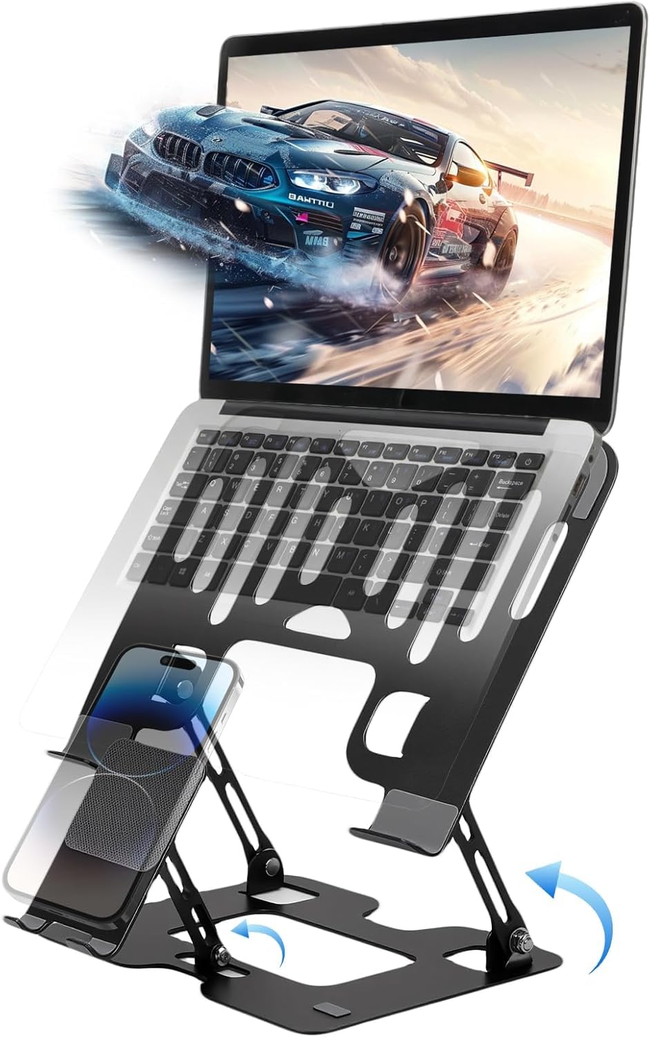 Laptopständer aus legiertem Stahl, ergonomisch (Schwarz), Schwarz