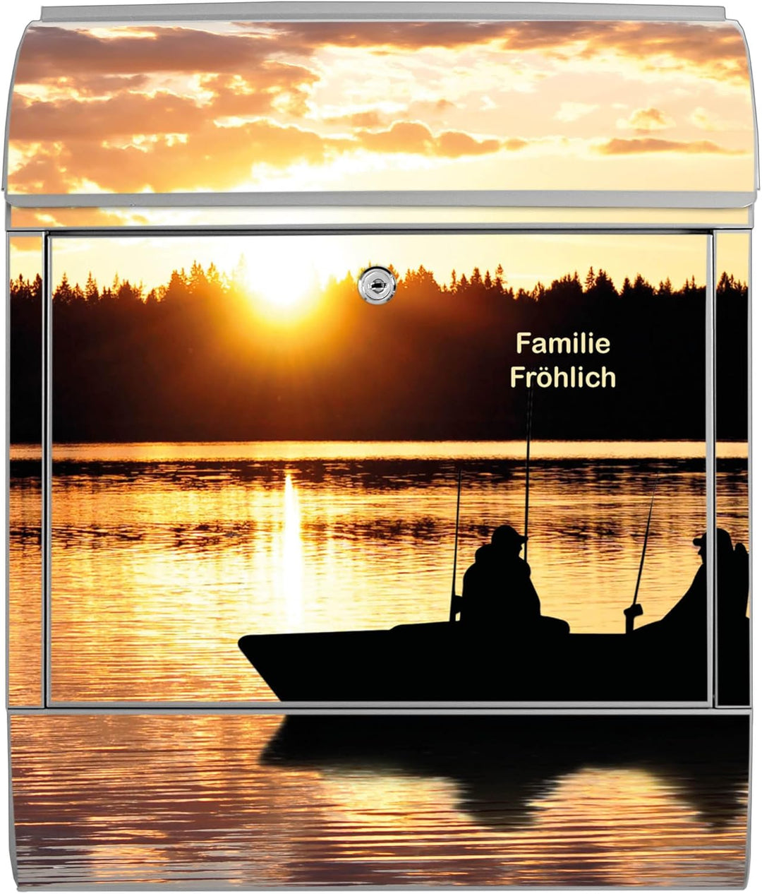 banjado® Design Briefkasten personalisiert mit Motiv Angler 39x47x14cm & 2 Schlüssel - Briefkasten S
