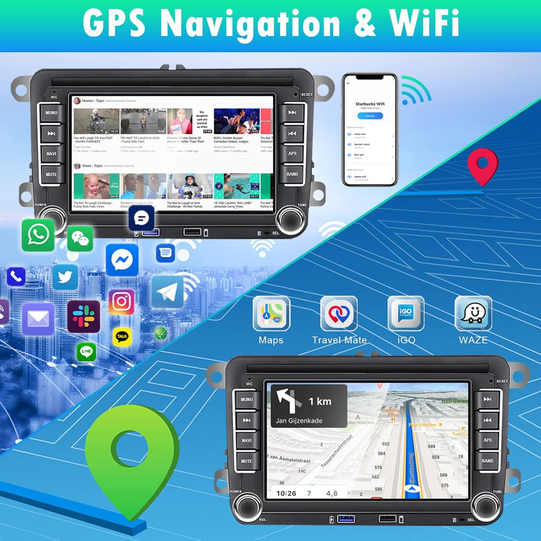 Hikity 2G 32G Autoradio mit DAB Navi für VW Passat B6 B7 Golf 5 6 Touran Polo Caddy SEAT 7 Zoll Dopp