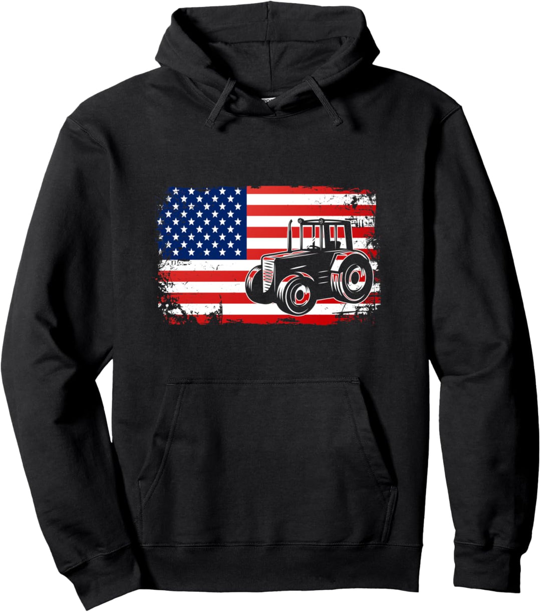 USA Flagge Traktor Spruch Landwirtschaft Trecker Biobauer Pullover Hoodie