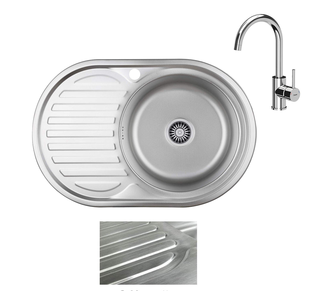 VBChome Einbauspüle mit Armatur 77x50 Satinstruktur ab 45er Unterschrank Edelstahl Küchenspüle Spüle