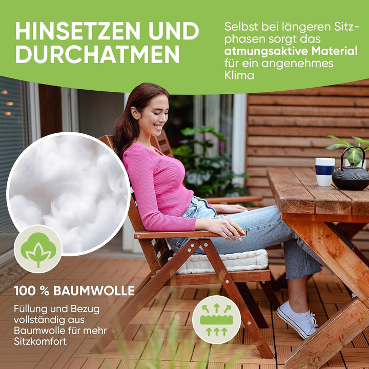 Gräfenstayn® 4er-Set Sitzkissen Stuhlkissen 40x40x8cm für Indoor und Outdoor aus 100% Baumwolle Dick