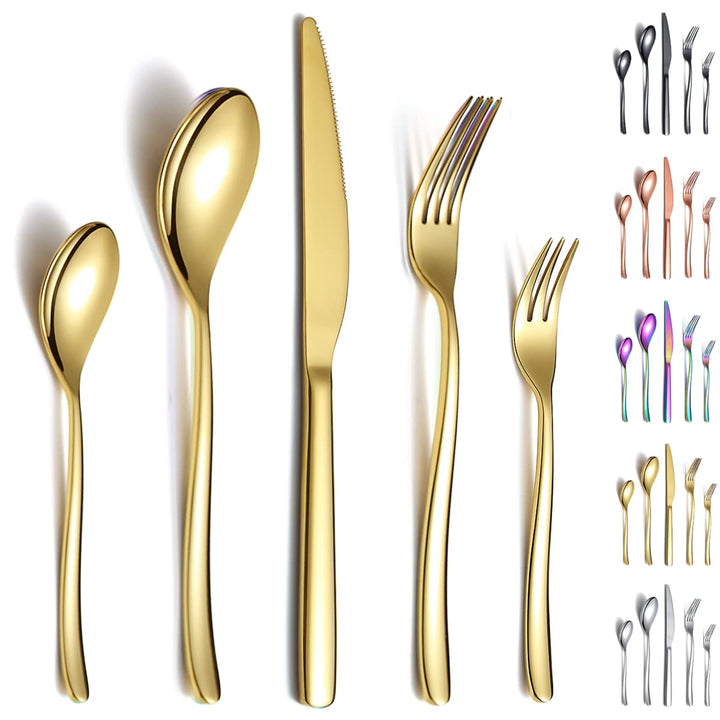 Berglander Gold Besteck-Set 30-teilig, Stabiler Edelstahl Titanium Besteck Goldenes Besteck-Set Rost