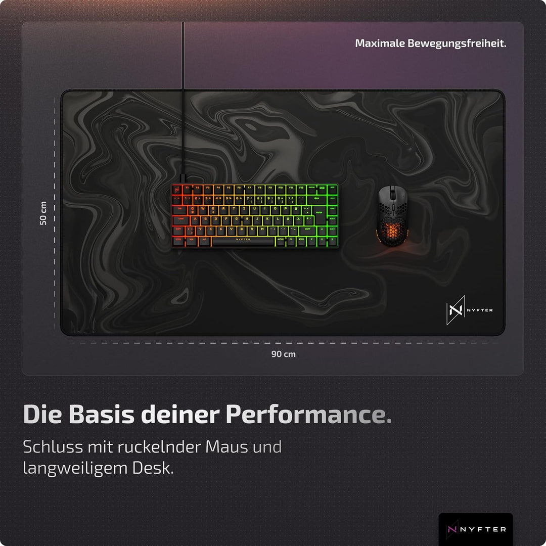 Nyfter - XXL Gaming Mauspad Liquid Design 900 x 500mm Premium Mousepad Size XXL vernähte Kanten lang