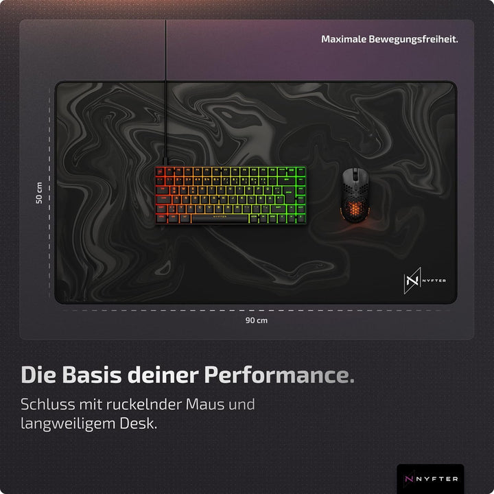 Nyfter - XXL Gaming Mauspad Liquid Design 900 x 500mm Premium Mousepad Size XXL vernähte Kanten lang