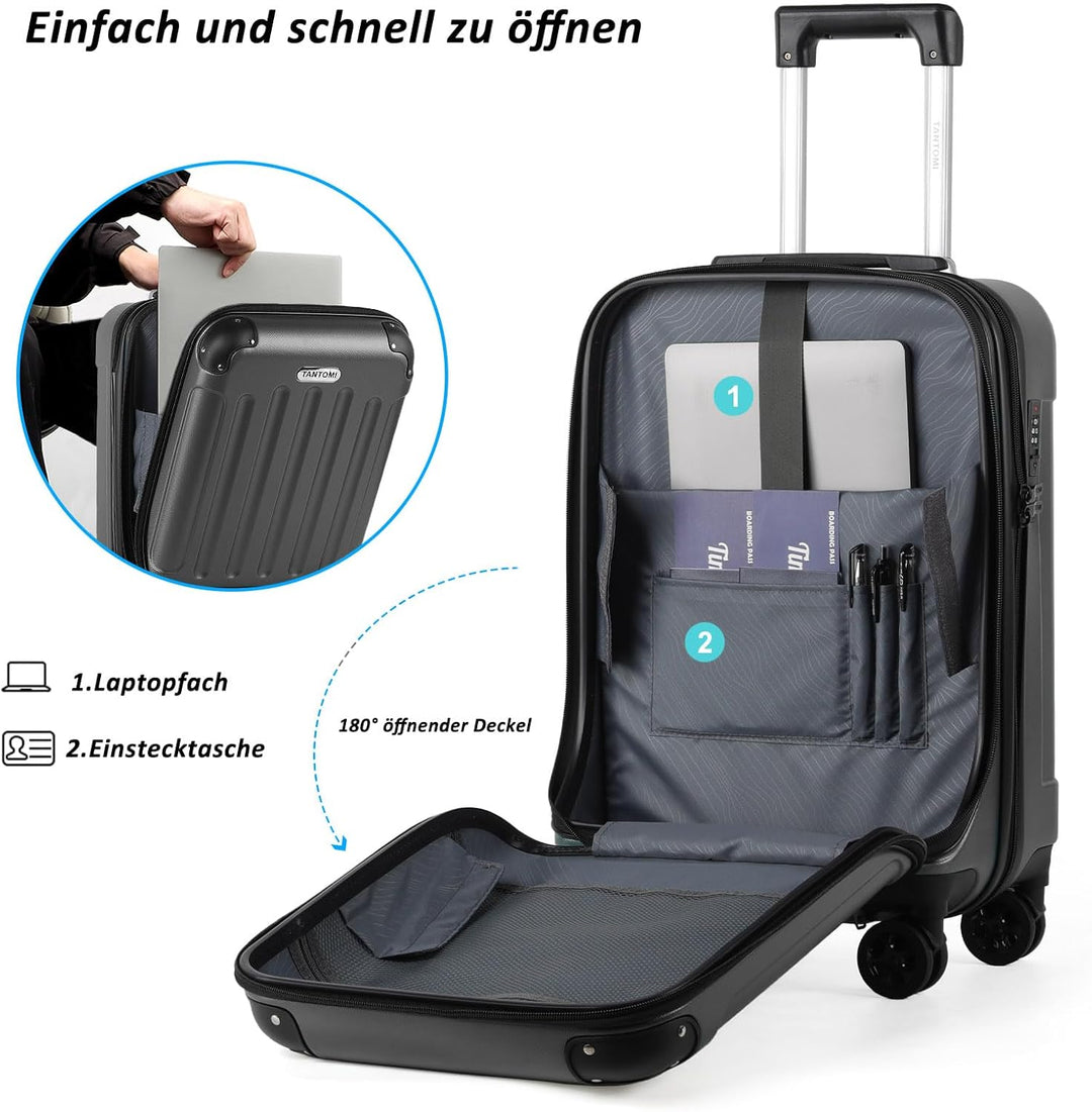TANTOMI Handgepäck Koffer mit Laptopfach Erweiterbar, Hartschalenkoffer mit Zahlenschloss, Reisekoff